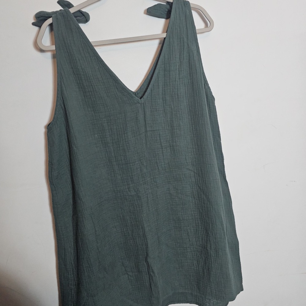 Cupshe Olive Cotton V-Neck Mini Dress with Tie Straps Large Gauzy Sundress - Picture 6 of 8